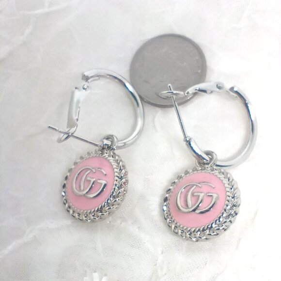 Gucci Earrings GG Logo Charm Pink & Silver - Picture 4 of 4
